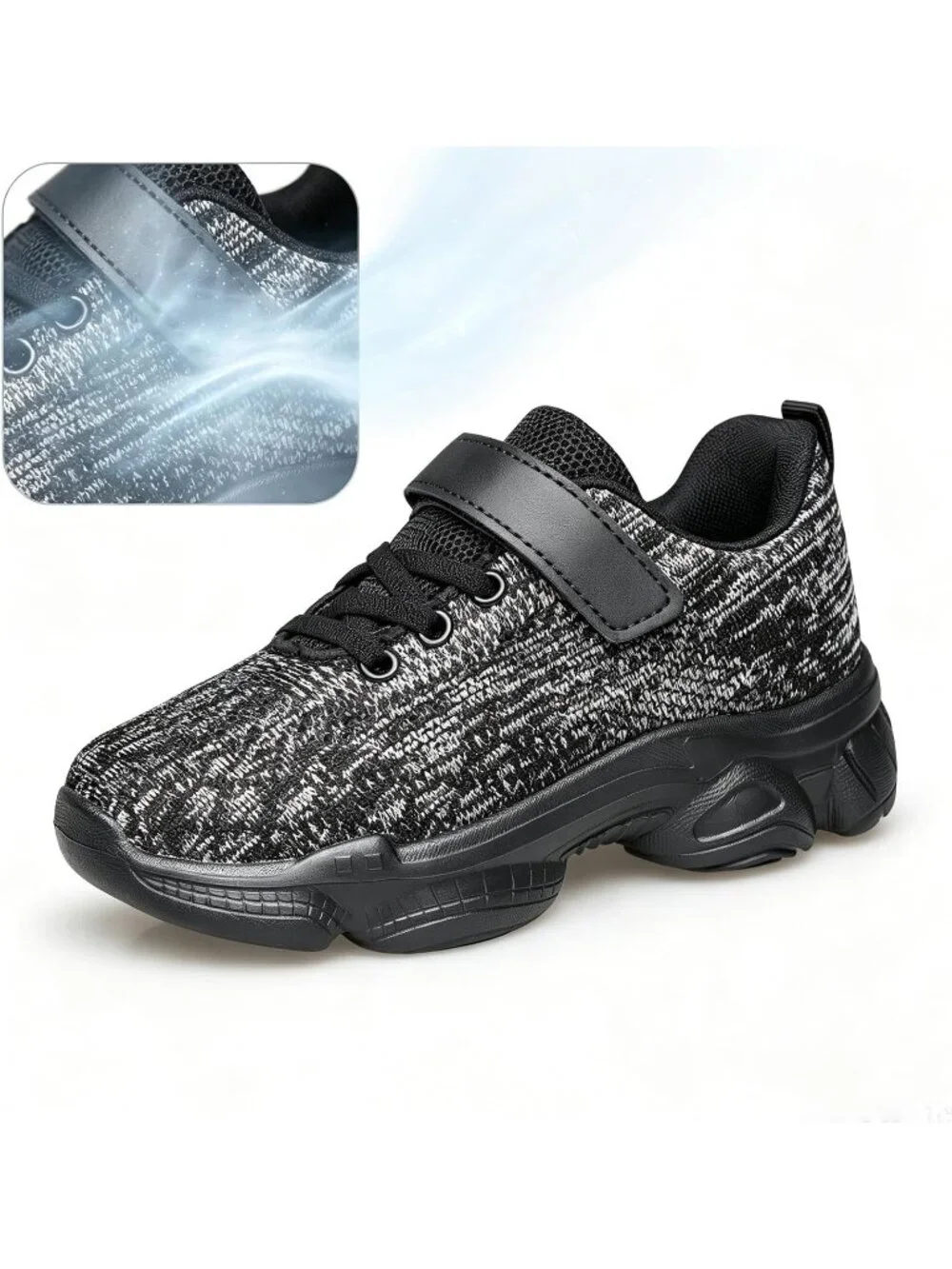 Kids Multi Black Mesh Shoes Toddler Boys Girls Running Sports Strap Sneakers